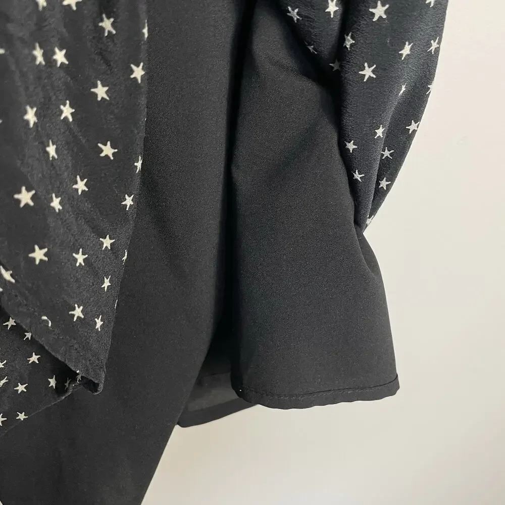 Madewell 100% Silk Swing Dress Size XS Black Star Print Holiday Party Career - Picture 10 of 12
